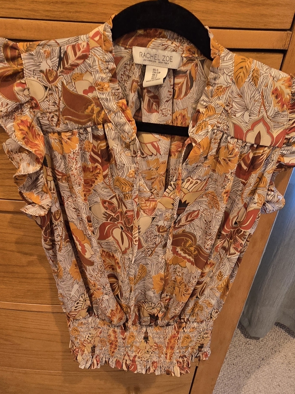 Rachel Zoe Floral Boho Ruffle Blouse — Mustard & Rust, Women's S